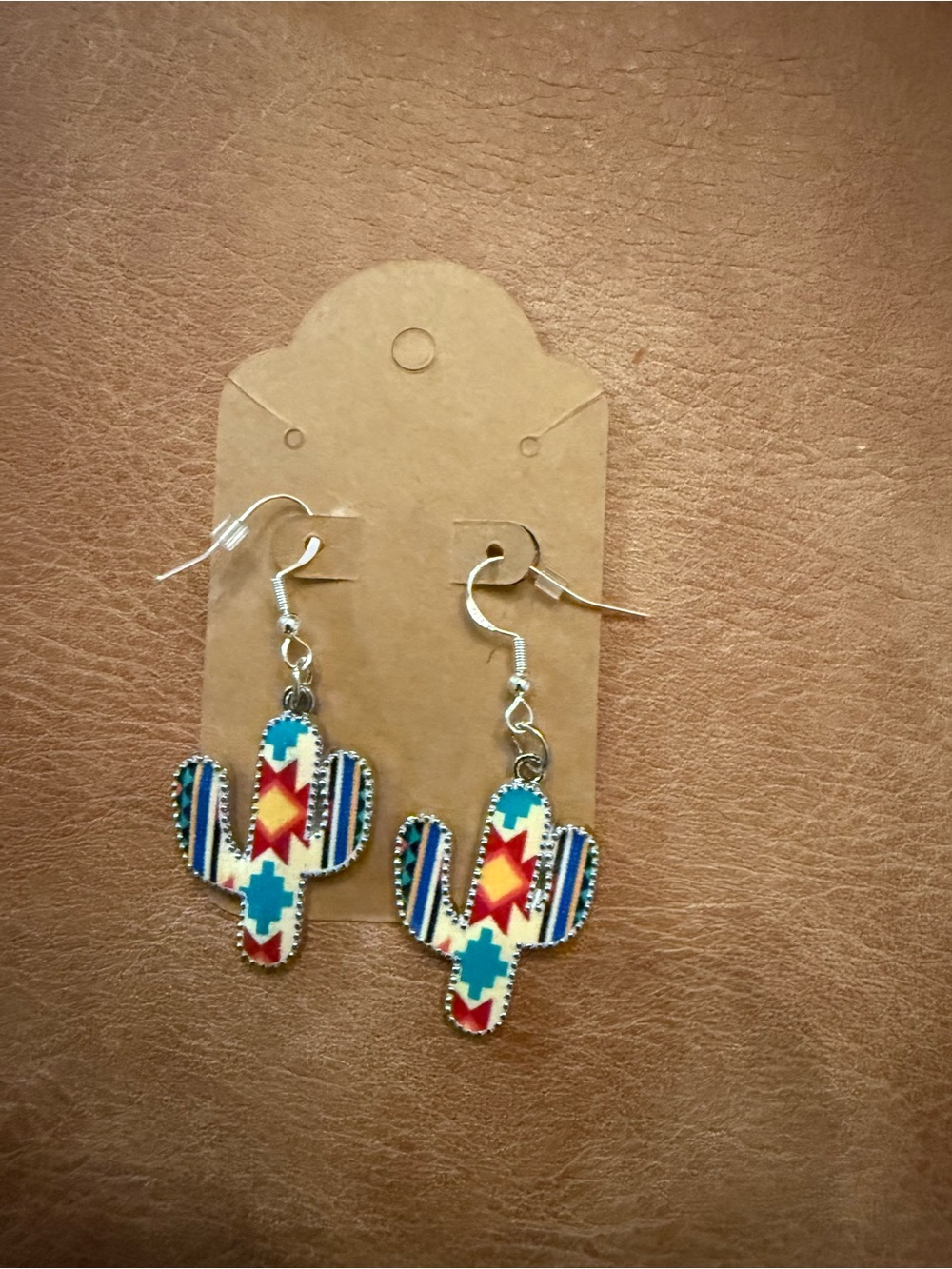 Western Cactus Southwestern Dangle Earrings with Sterling 925 Hooks